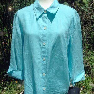 NWT Aqua Blue Linen Blouse/ Tunic/ Liz Claiborne/ MEDIUM